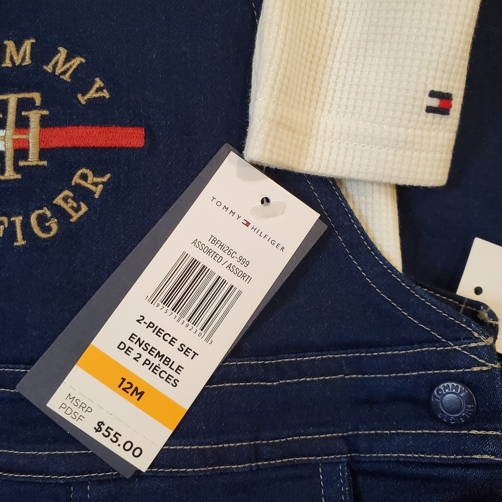 Tommy Hilfiger Denim Carpenter Bib Overalls Baby 12M Long Sleeve Thermal Tee - Picture 4 of 11